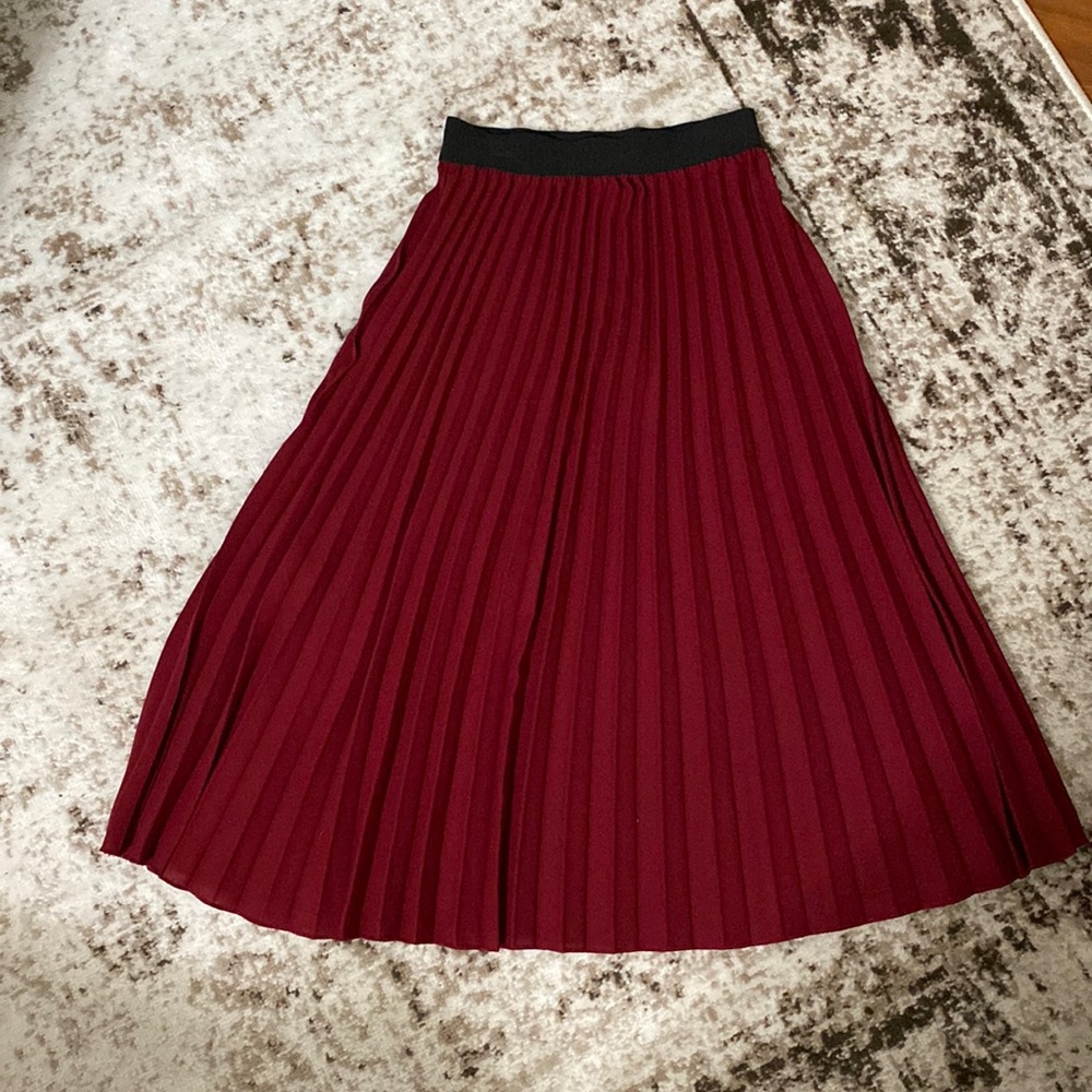 Burgundy Accordion Midi Skirt